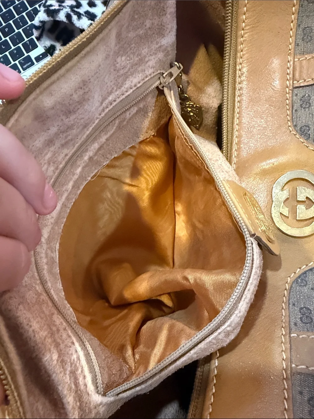 Authentic vintage Gucci Brown and Tan GG Canvas Satchel with Gold Hardware